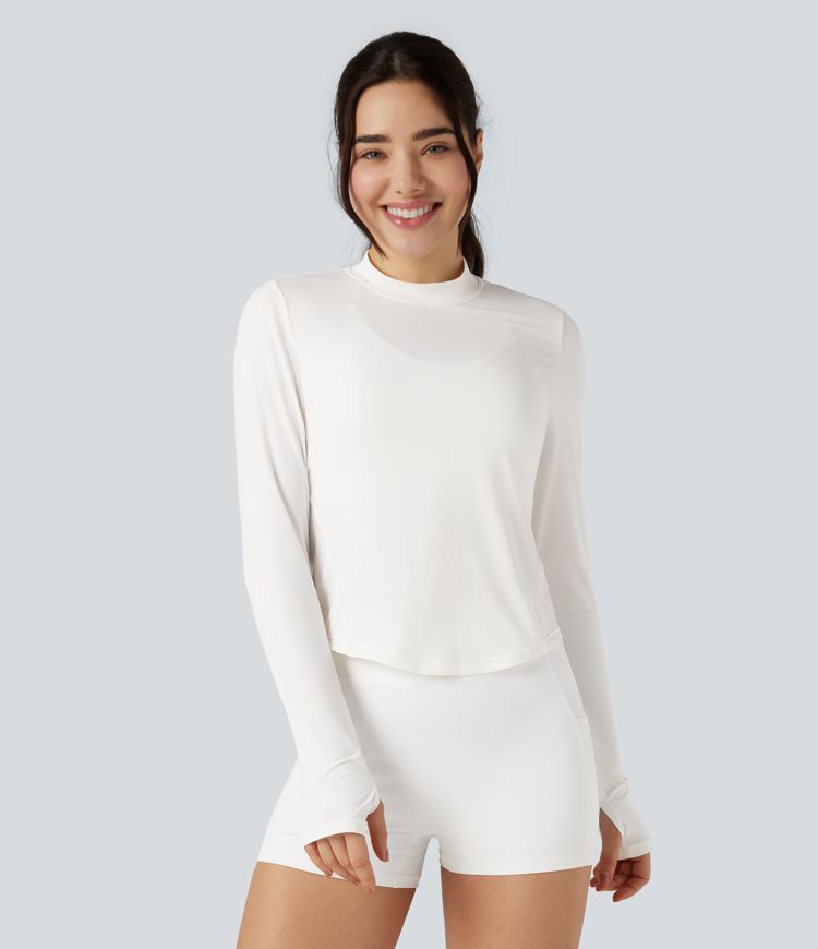 Stand Collar Long Sleeve Thumb Hole Cool Touch Hiking Sports Top-UPF50+