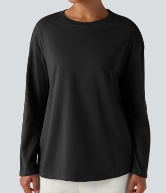Round Neck Long Sleeve Casual Cotton T-Shirt