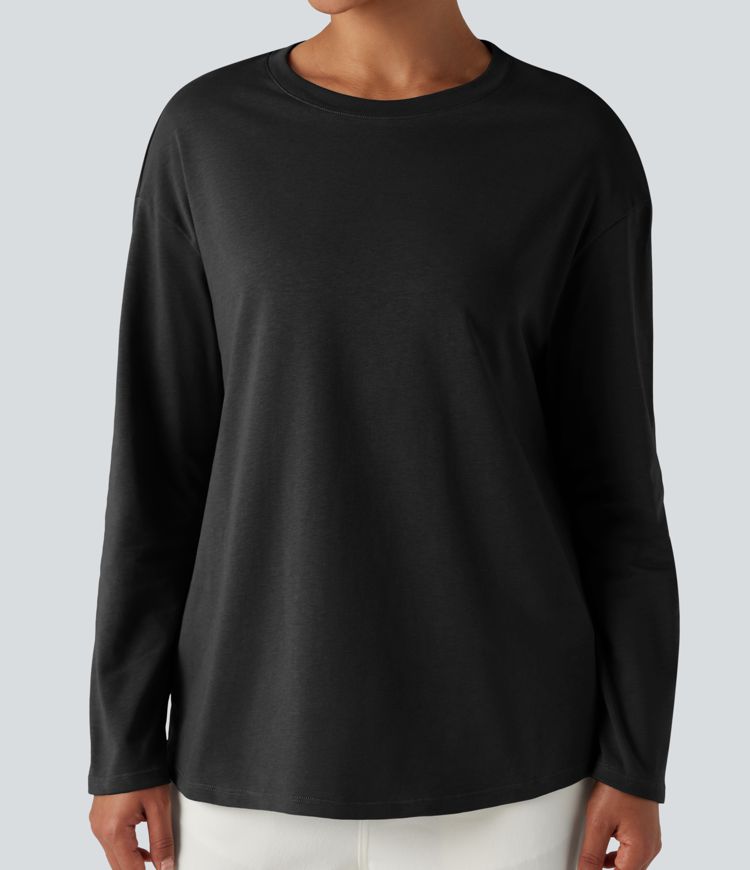 Round Neck Long Sleeve Casual Cotton T-Shirt