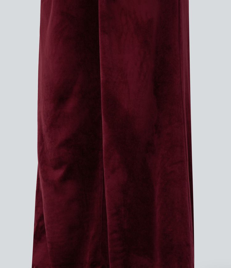 V-neck Puff Long Sleeve Contrast Mesh Velvet Party Jumpsuit with Pockets