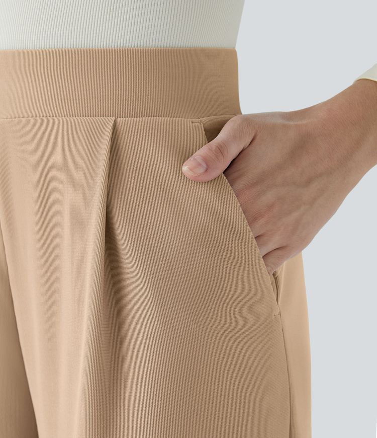 Halara Flex™ Pantalon Tailleur Évasé à Taille Haute Sculptant la Silhouette avec Poches Latérales Micro Waffle