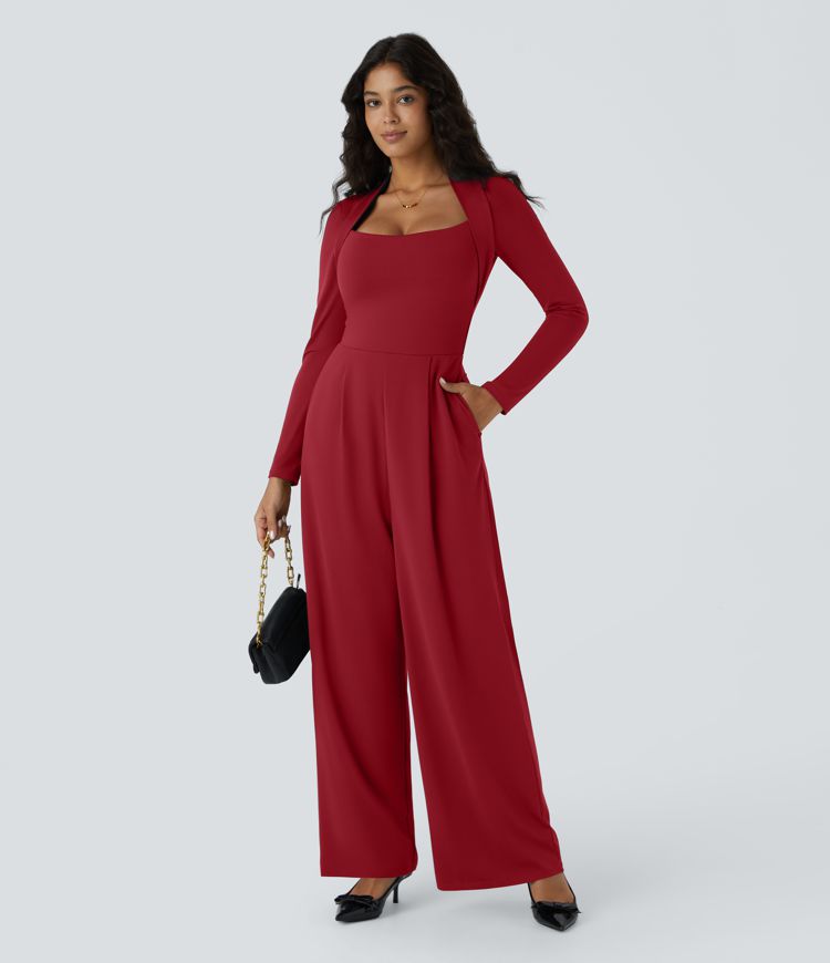 Langärmeliger Jumpsuit mit weitem Bein und Tasche - Kinderleicht