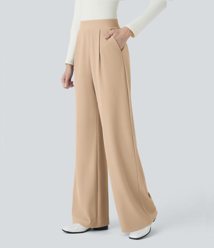 Halara Flex™ Pantalon Tailleur Évasé à Taille Haute Sculptant la Silhouette avec Poches Latérales Micro Waffle