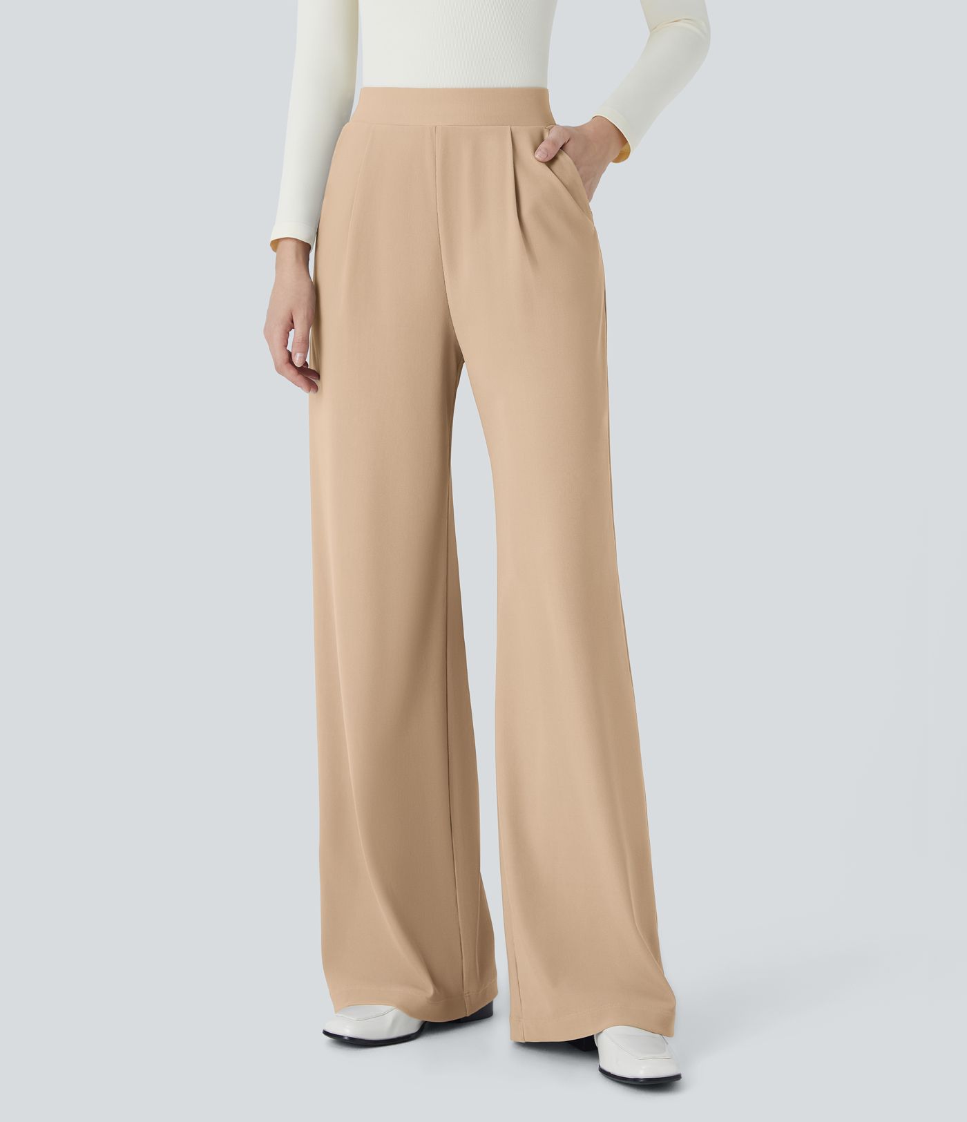 Pantalón Halara Flex™ oficina tiro alto control abdomen adelgazan tiro bolsillo lateral pierna ancha micro gofre