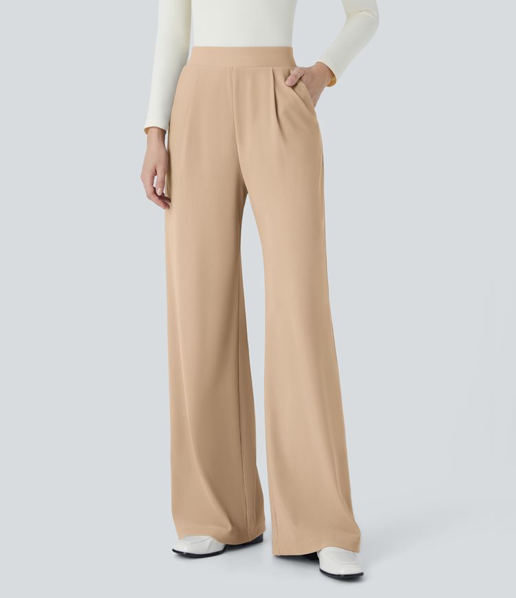 Halara Flex™ Pantalon Tailleur Évasé à Taille Haute Sculptant la Silhouette avec Poches Latérales Micro Waffle