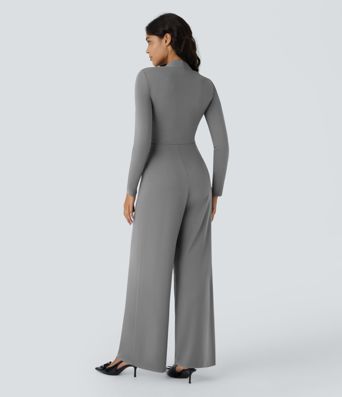 Long Sleeve Pocket Wide Leg Jumpsuit-Easy Peezy