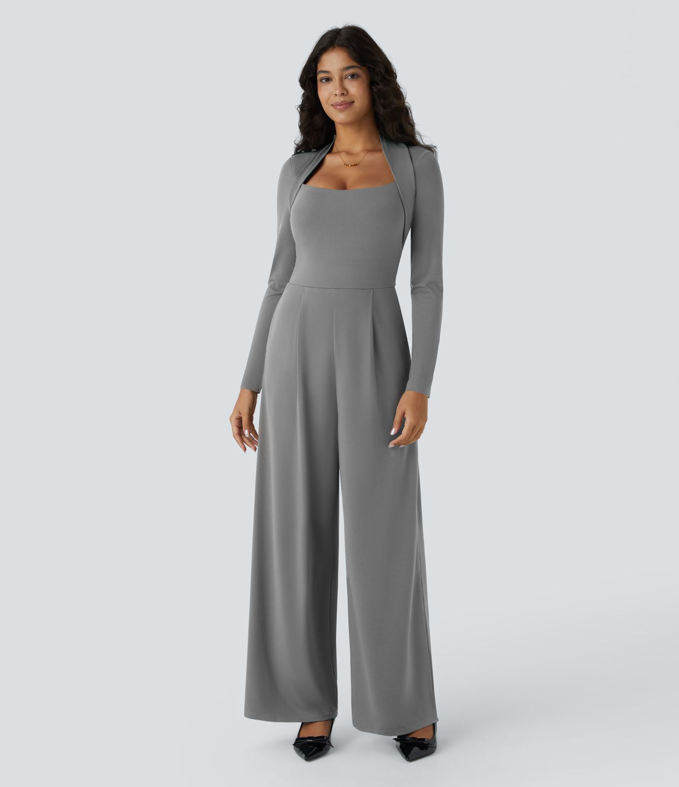 Long Sleeve Pocket Wide Leg Jumpsuit-Easy Peezy