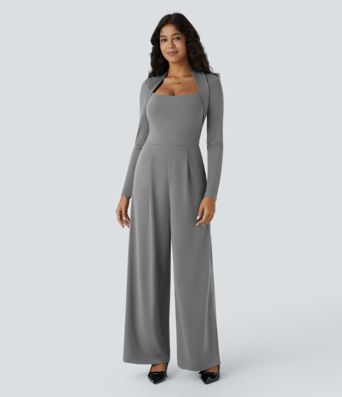Long Sleeve Pocket Wide Leg Jumpsuit-Easy Peezy