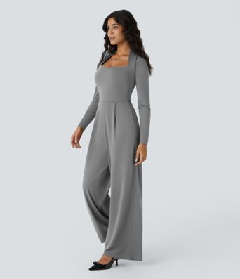 Long Sleeve Pocket Wide Leg Jumpsuit-Easy Peezy