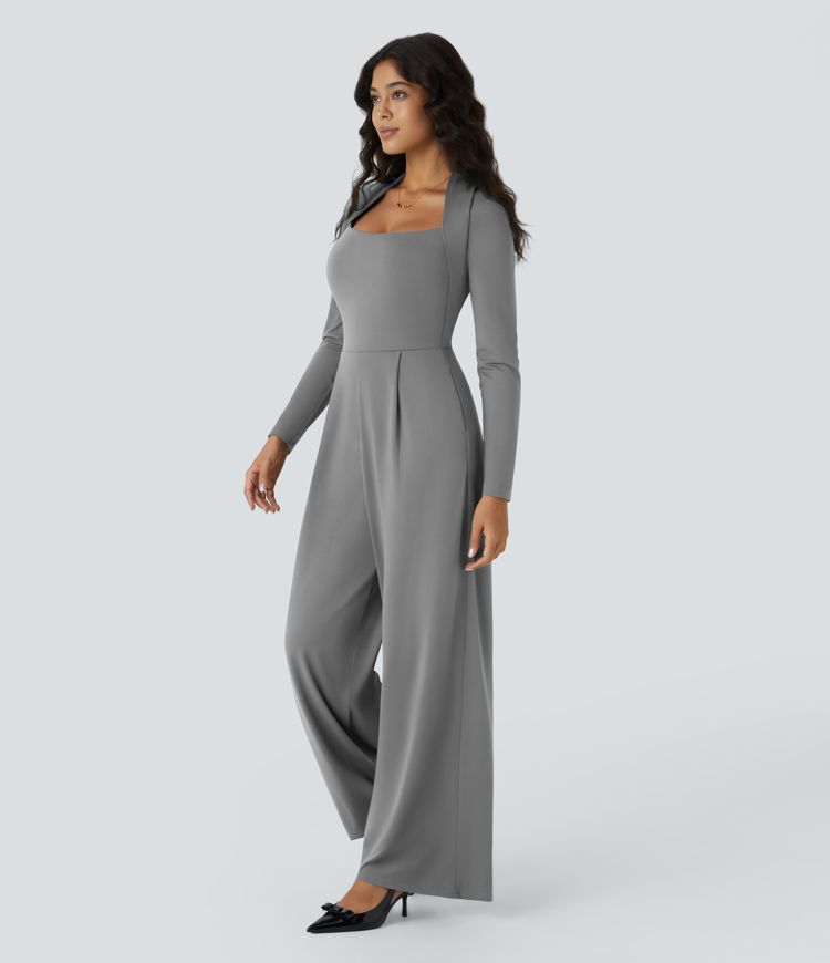 Long Sleeve Pocket Wide Leg Jumpsuit-Easy Peezy