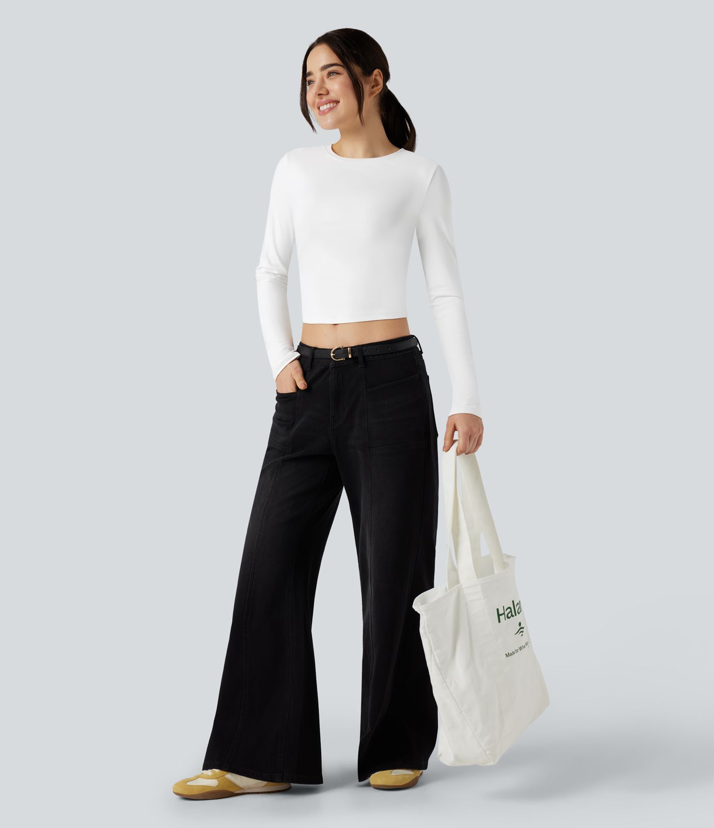 Round Neck Long Sleeve Slim Cropped Casual Baby Tee