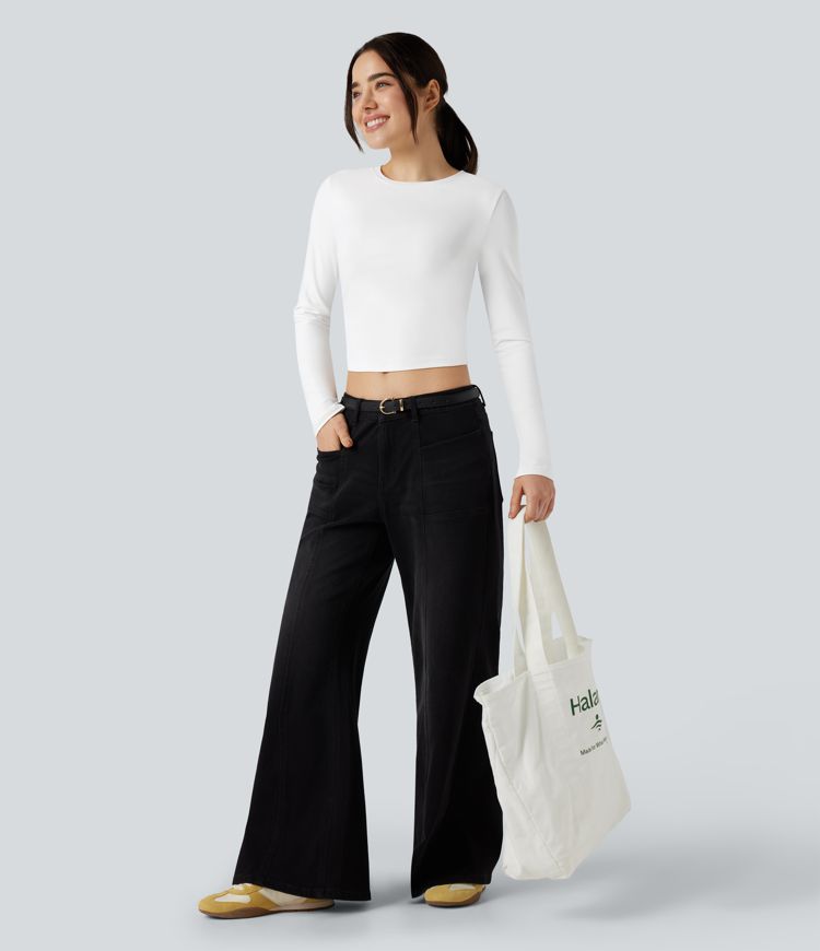 Round Neck Long Sleeve Slim Cropped Casual Baby Tee