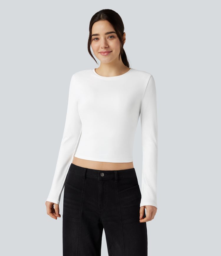 Round Neck Long Sleeve Slim Cropped Casual Baby Tee