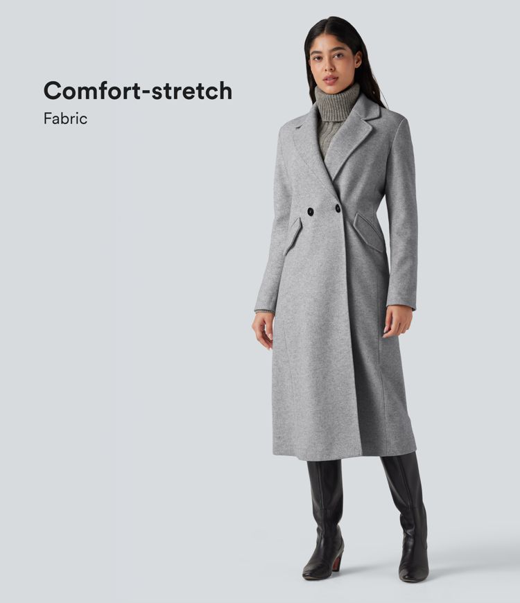 Notched Collar Long Sleeve Longline Fleece Casual Coat with Pockets