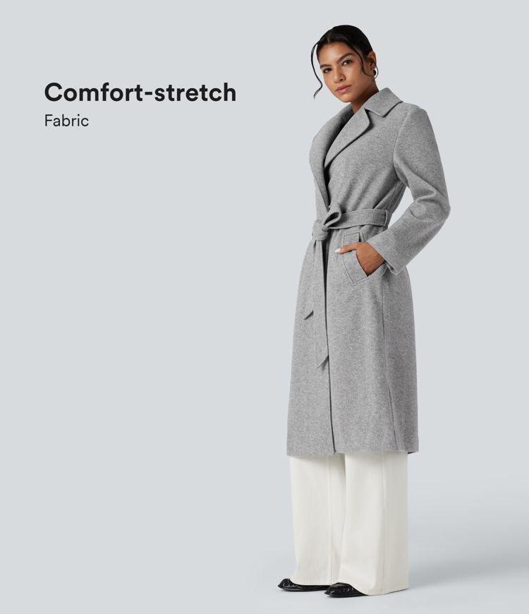 Long Sleeve Belted Longline Fleece Casual Coat with Pockets