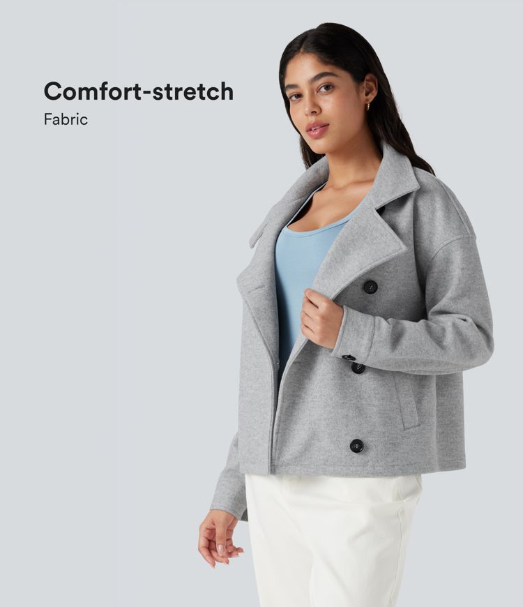 Lapel Long Sleeve Fleece Casual Coat with Pockets