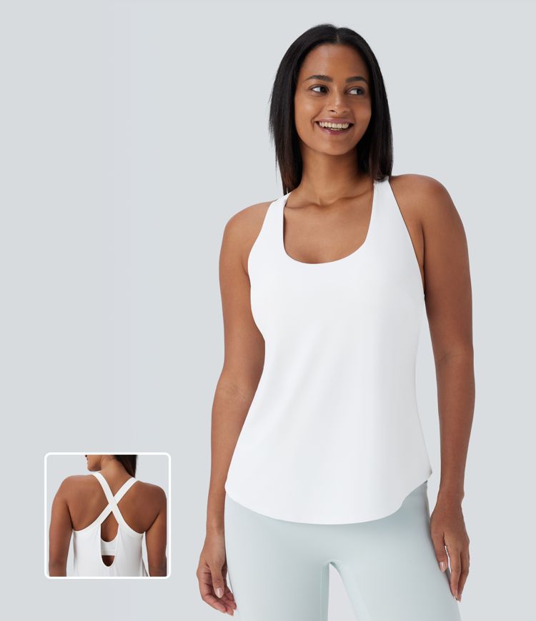 U Neck Curved Hem Cool Touch Yoga Tank Top-UPF50+