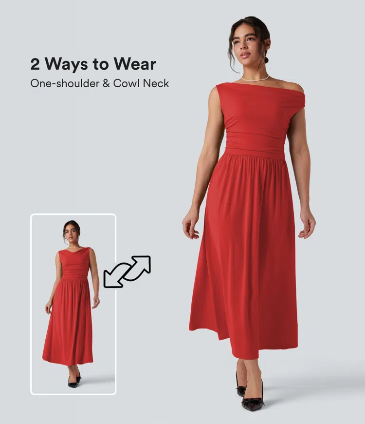 One-shoulder Sleeveless Ruched Maxi Bridesmaid And Wedding Guest Dress