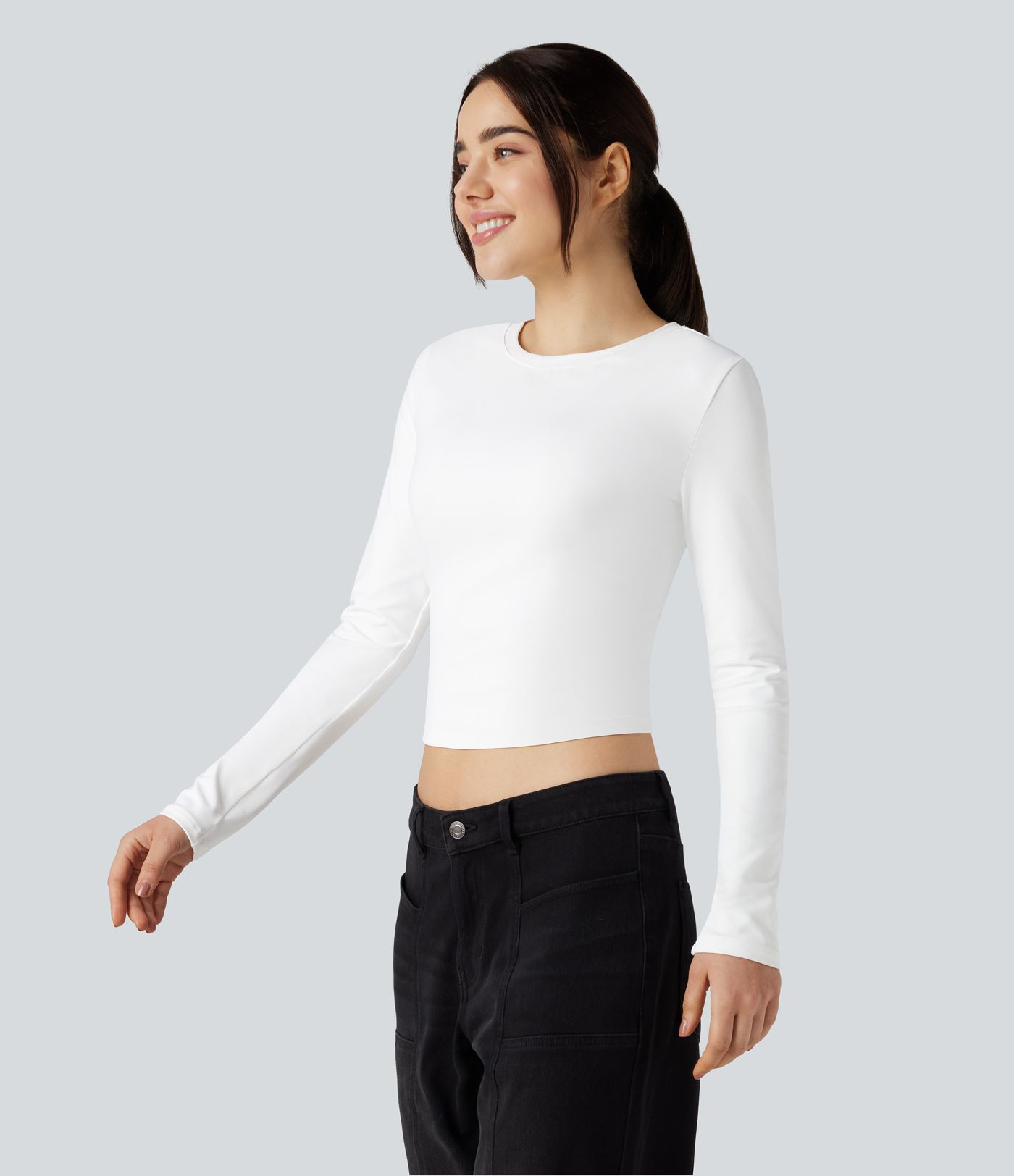 Round Neck Long Sleeve Slim Cropped Casual Baby Tee