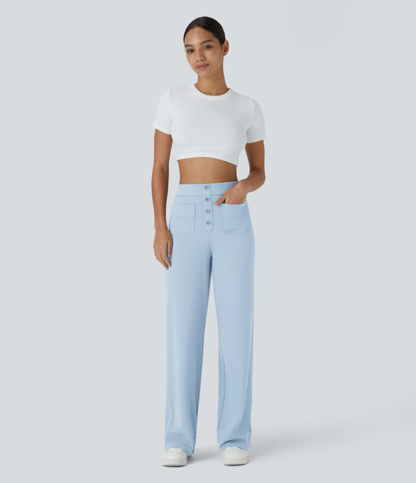 DayStretch High Waisted Pockets Straight Leg Casual Pants
