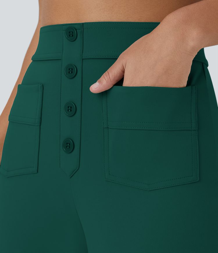 Hohe Taille Knopf Mehrere Taschen Gerade Bein Lässige Hose