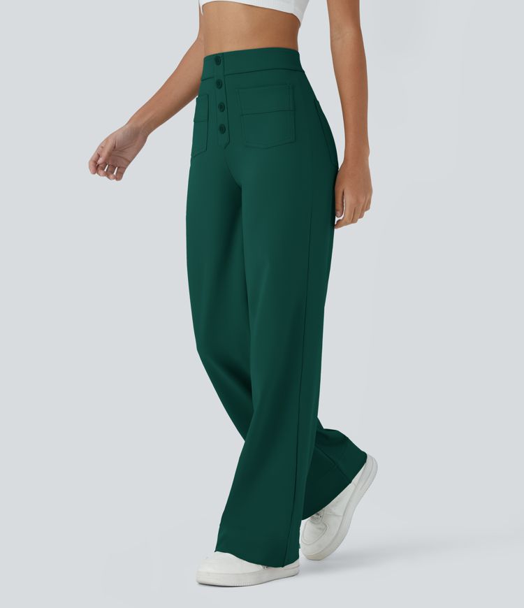 Hohe Taille Knopf Mehrere Taschen Gerade Bein Lässige Hose