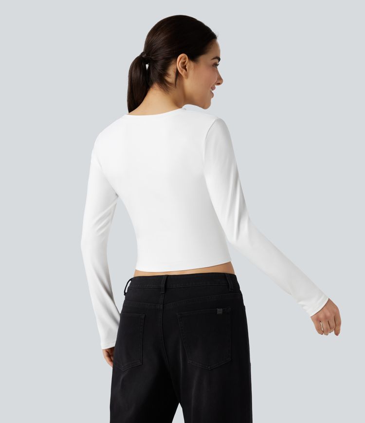 Round Neck Long Sleeve Slim Cropped Casual Baby Tee