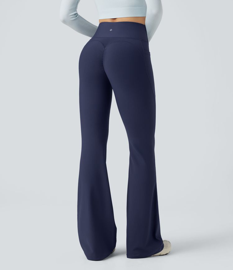 High Waisted Scrunch Fleece Yoga Flare Pants with Pockets