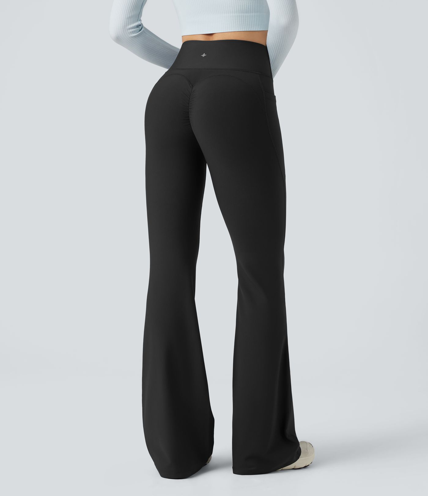 High Waisted Scrunch Fleece Yoga Flare Leggings with Pockets