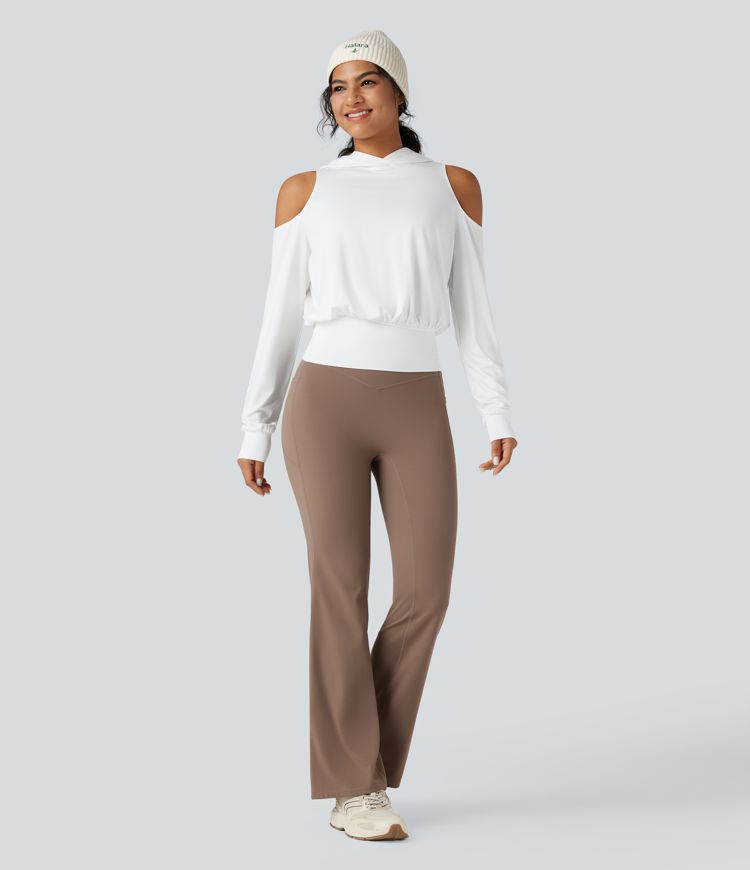 Hooded Cold Shoulder Long Sleeve Workout Sports Sweatshirt