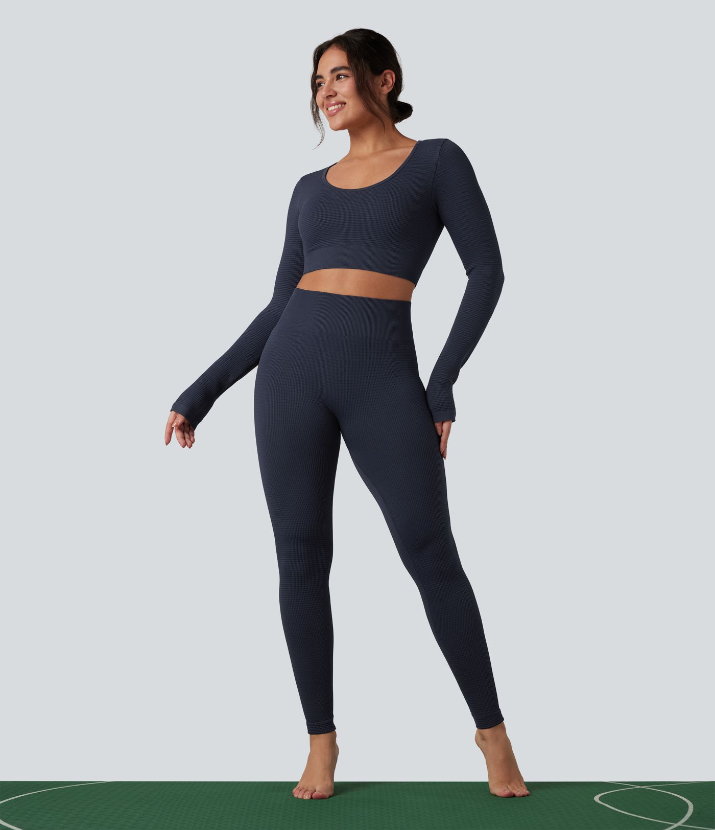 OneForm Seamless Flow Long Sleeve Cropped Waffle Yoga Sports Top
