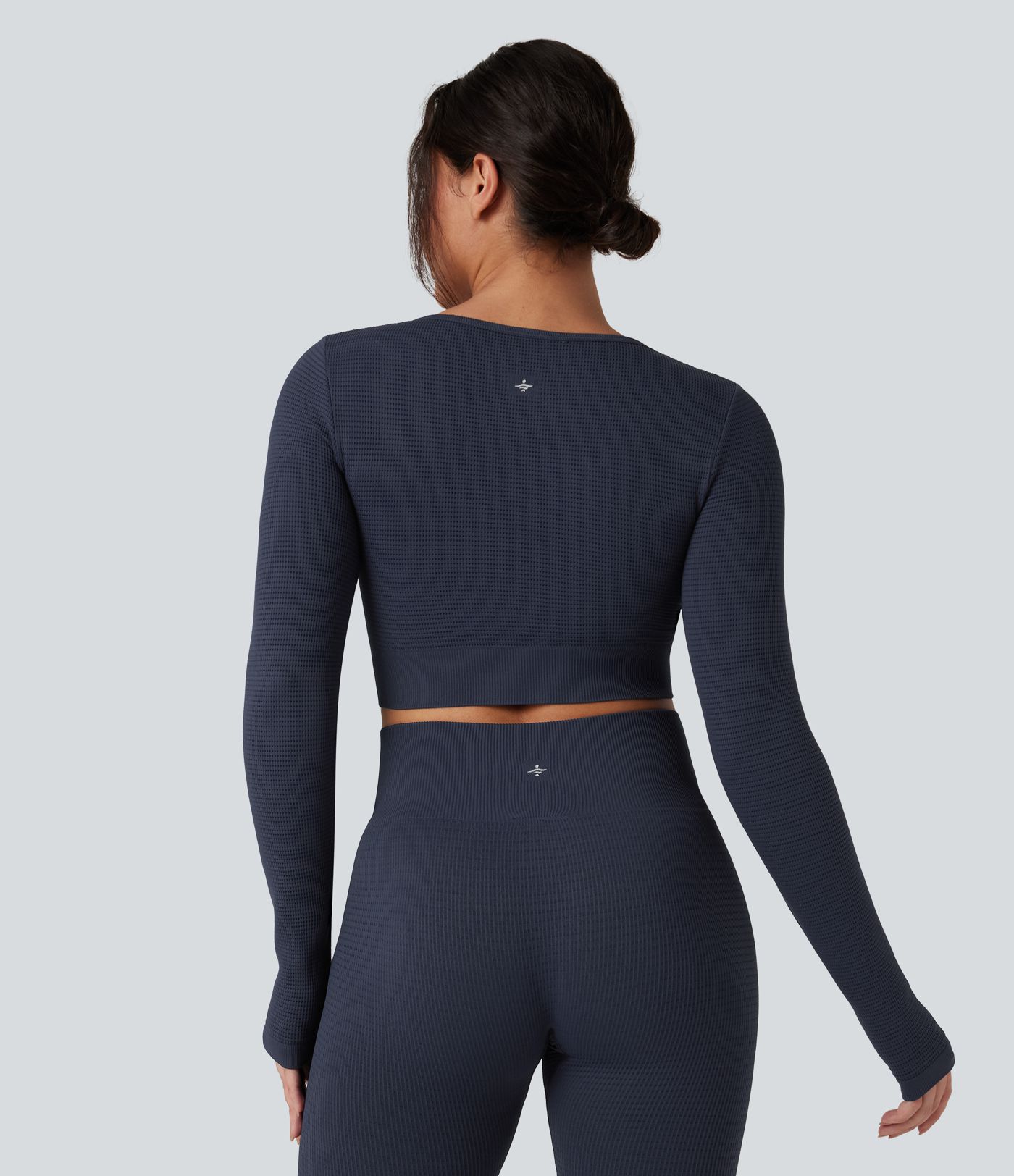 OneForm Seamless Flow Long Sleeve Cropped Waffle Yoga Sports Top