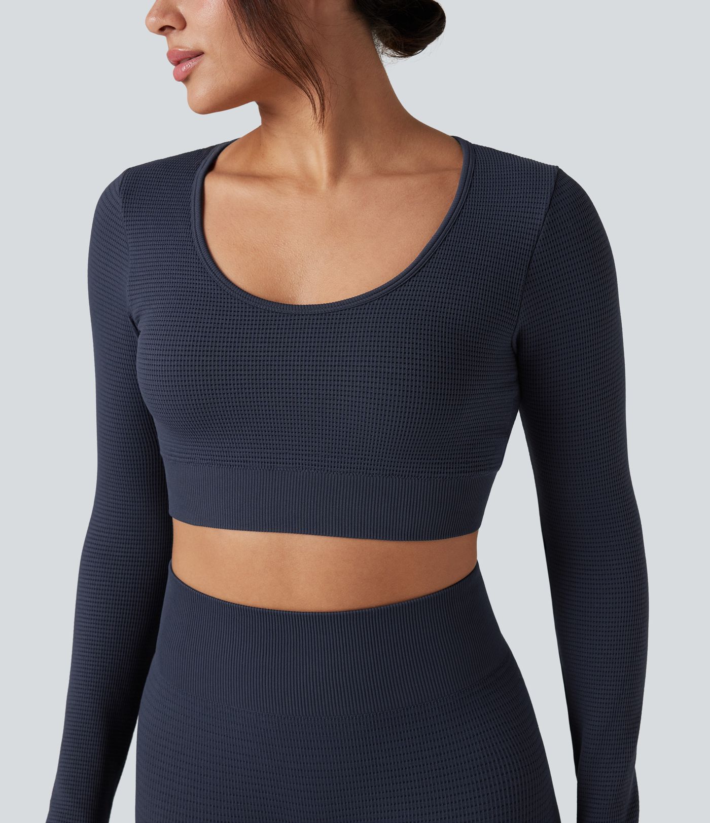 OneForm Seamless Flow Long Sleeve Cropped Waffle Yoga Sports Top