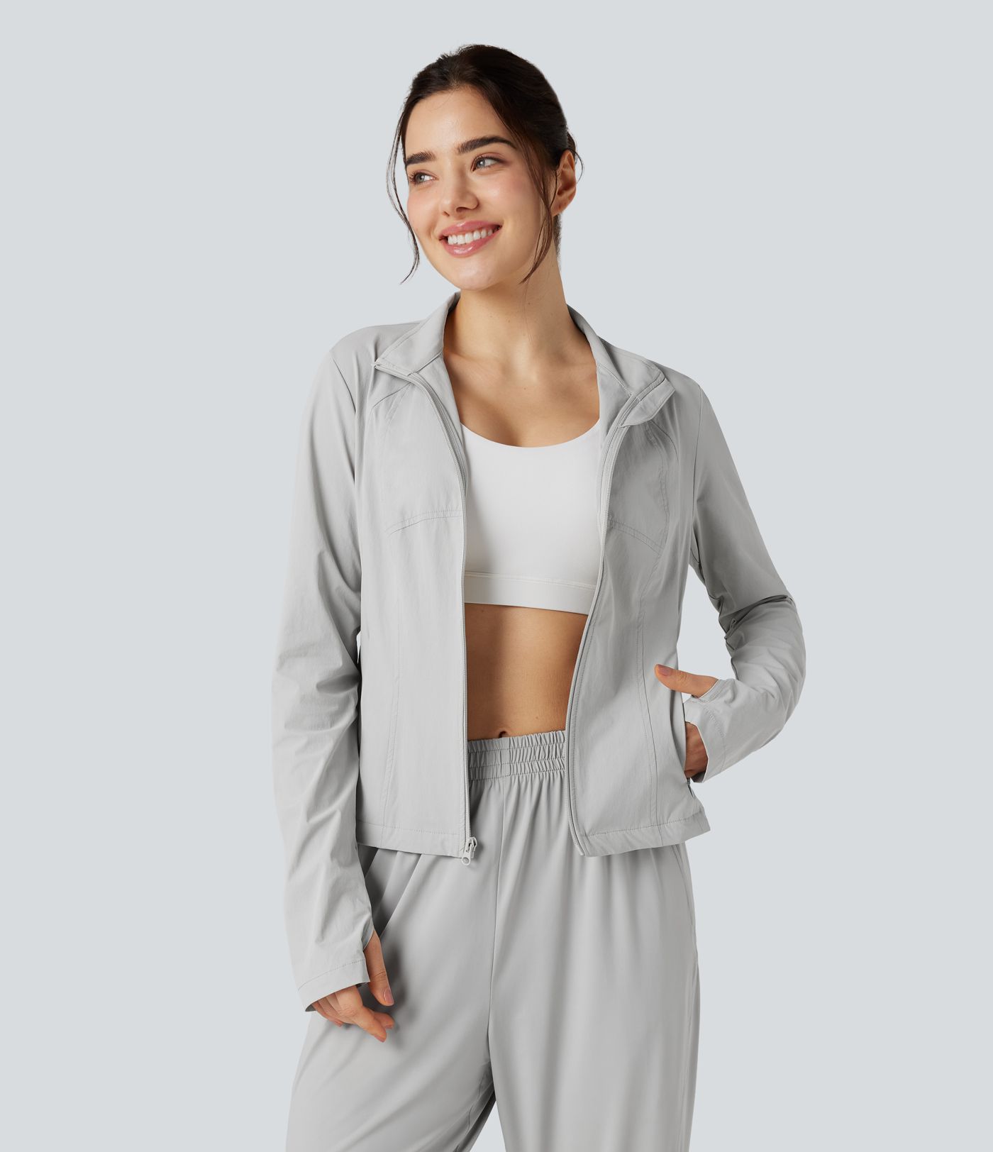 UV Protection Lightweight Breathable Stand Collar Long Sleeve Outdoor Jacket with Pockets-UPF40+