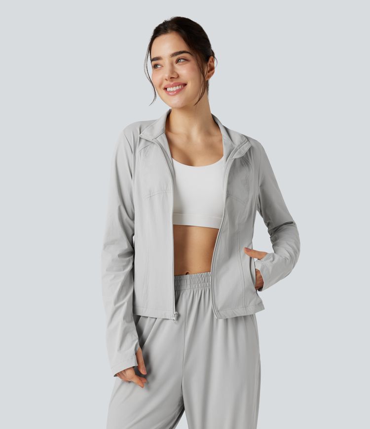 UV Protection Lightweight Breathable Stand Collar Long Sleeve Outdoor Jacket with Pockets-UPF40+