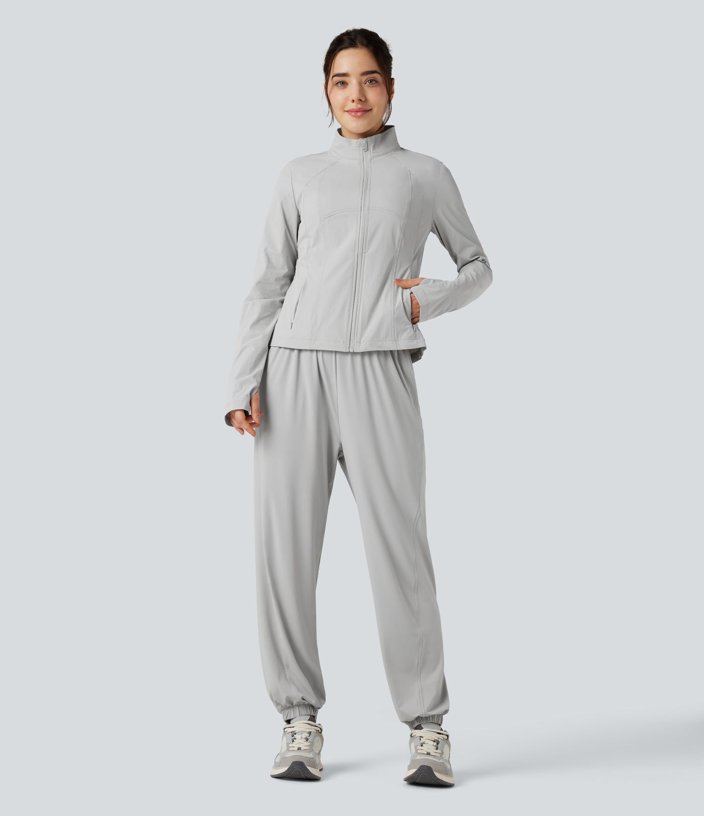 UV Protection Lightweight Breathable Stand Collar Long Sleeve Outdoor Jacket with Pockets-UPF40+