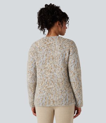 V-neck Leopard Wool-Blend Casual Cardigan