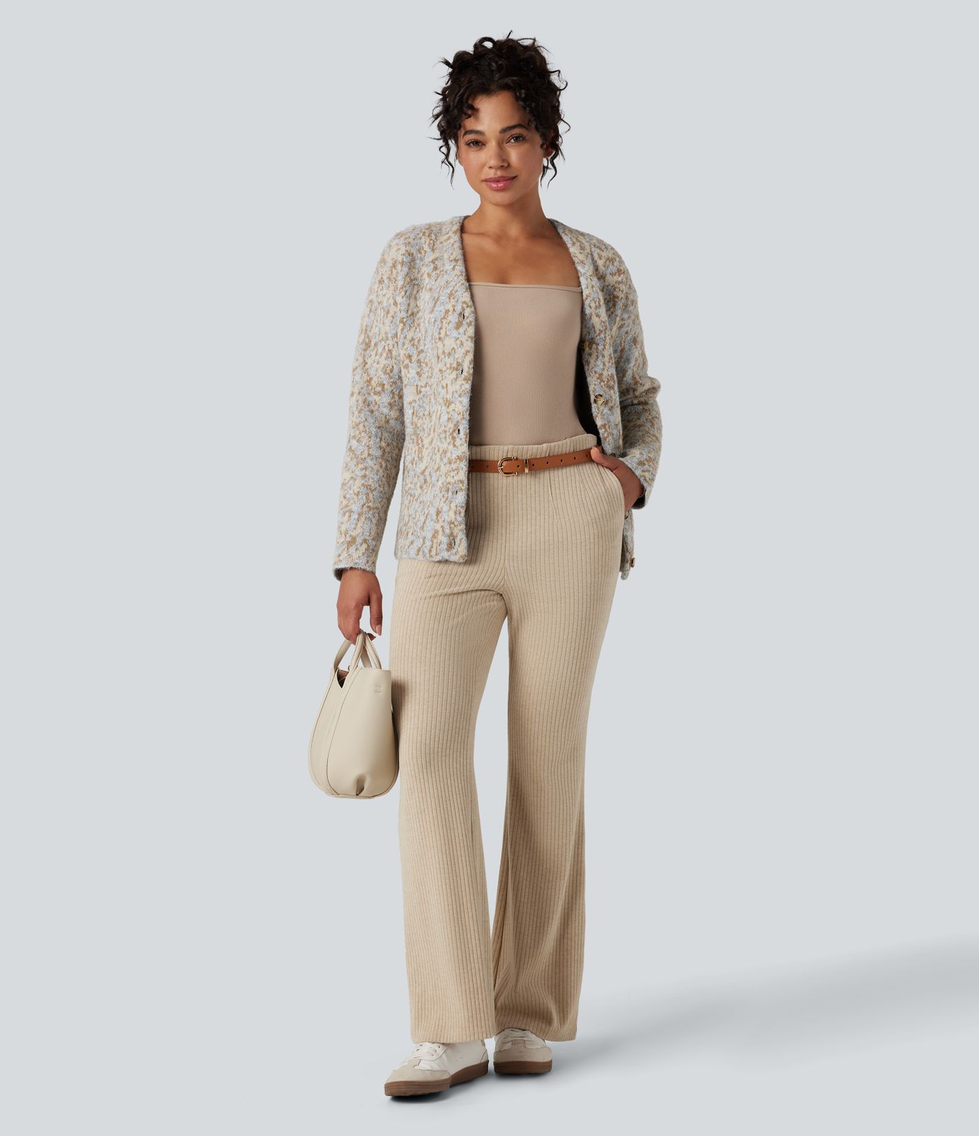 V-neck Leopard Wool-Blend Casual Cardigan