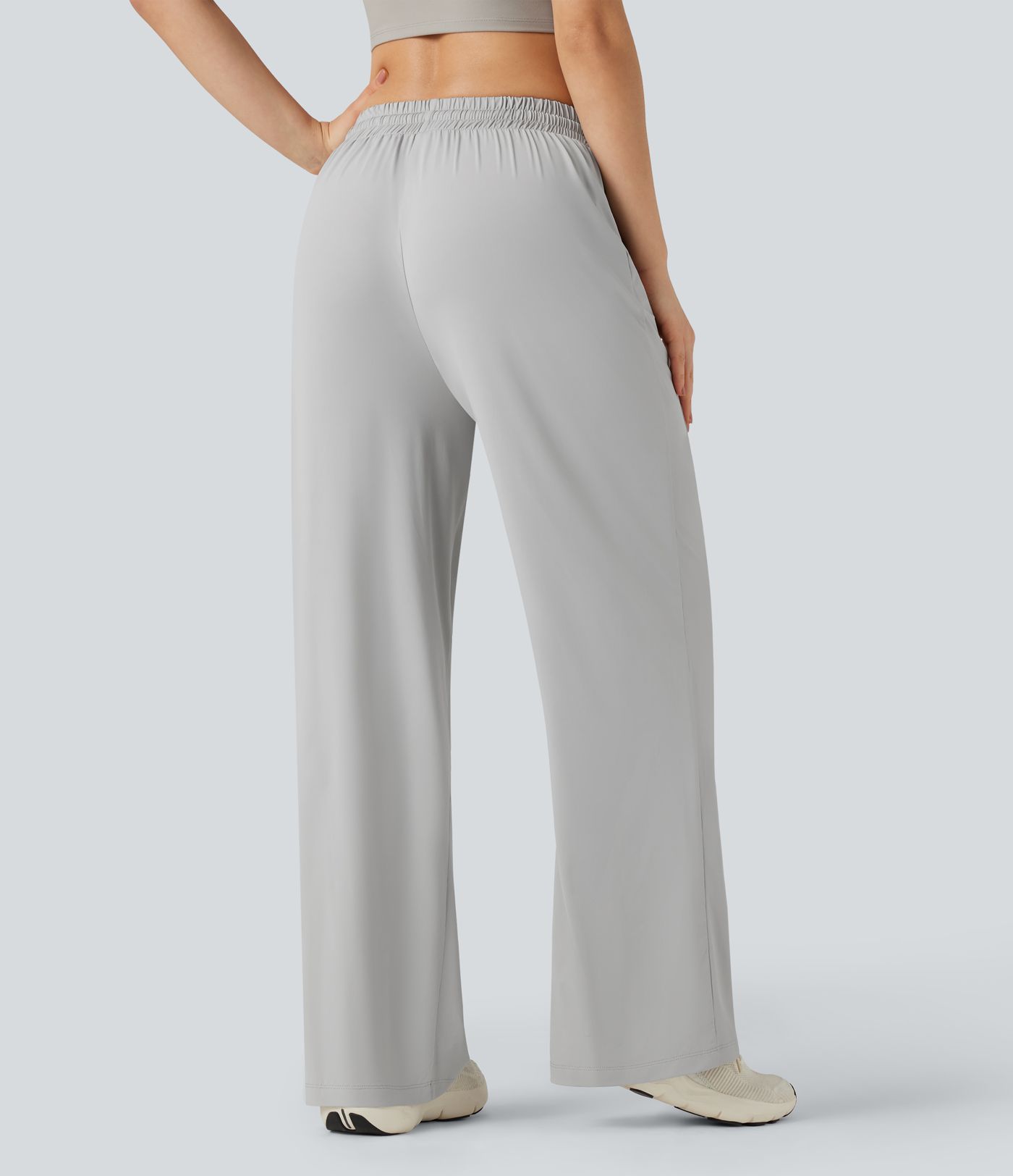 Mid Rise Drawstring Cool Touch Hiking Baggy Pants with Pockets-UPF50+