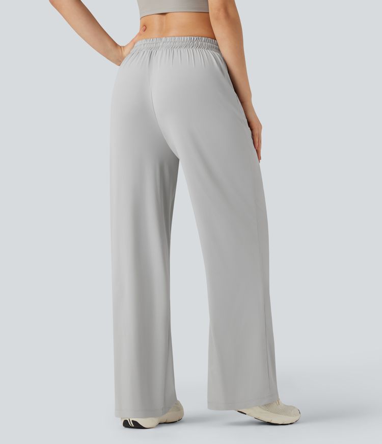 Mid Rise Drawstring Cool Touch Hiking Baggy Pants with Pockets-UPF50+