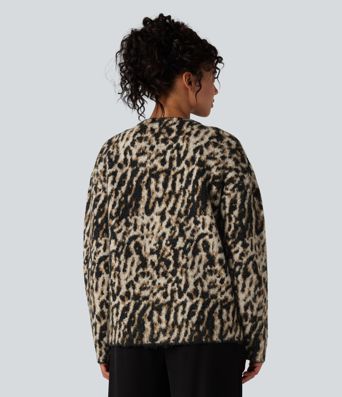 V-Ausschnitt-Cardigan im Leopardenmuster aus Wollmischung, lässig