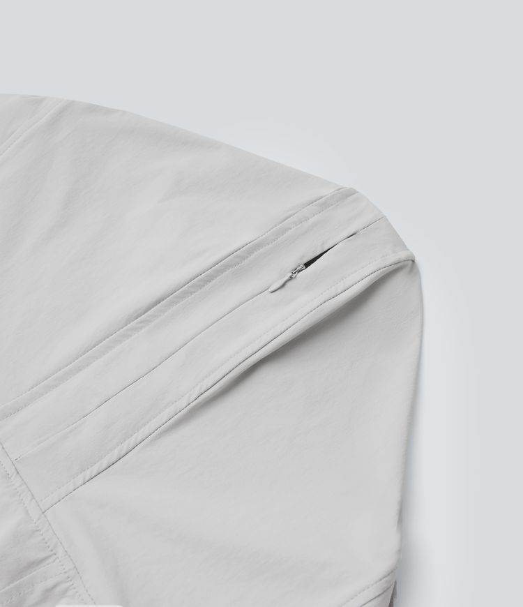 Hooded Long Sleeve Thumb Hole Zipper Hiking Jacket with Pockets-UPF40+