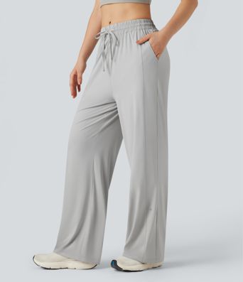 Mid Rise Drawstring Cool Touch Hiking Baggy Pants with Pockets-UPF50+