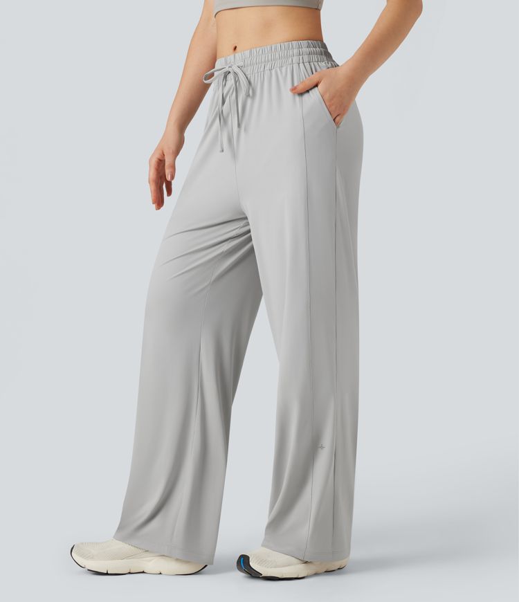 Mid Rise Drawstring Cool Touch Hiking Baggy Pants with Pockets-UPF50+