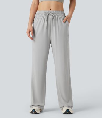 Mid Rise Drawstring Cool Touch Hiking Baggy Pants with Pockets-UPF50+