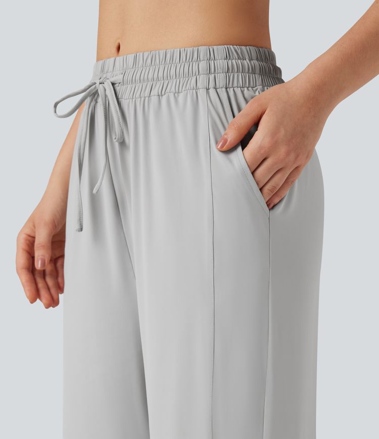 Mid Rise Drawstring Cool Touch Hiking Baggy Pants with Pockets-UPF50+