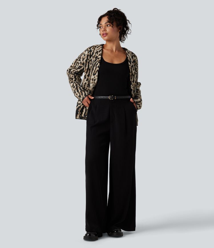 V-Ausschnitt-Cardigan im Leopardenmuster aus Wollmischung, lässig