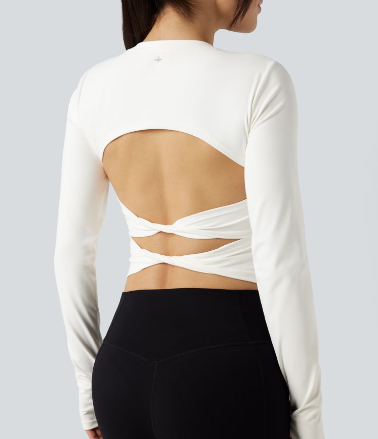 Round Neck Long Sleeve Thumb Hole Yoga Sports Top
