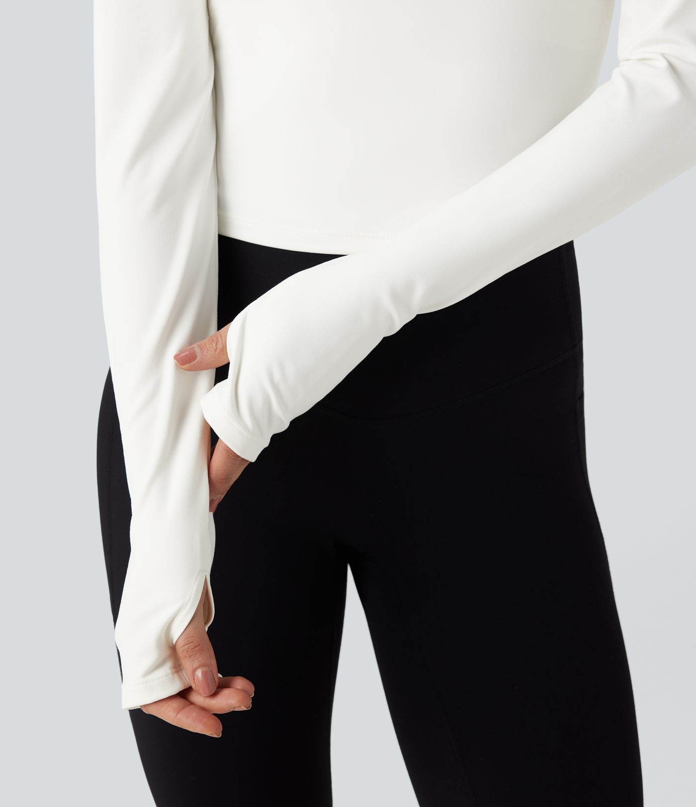 Round Neck Long Sleeve Thumb Hole Yoga Sports Top