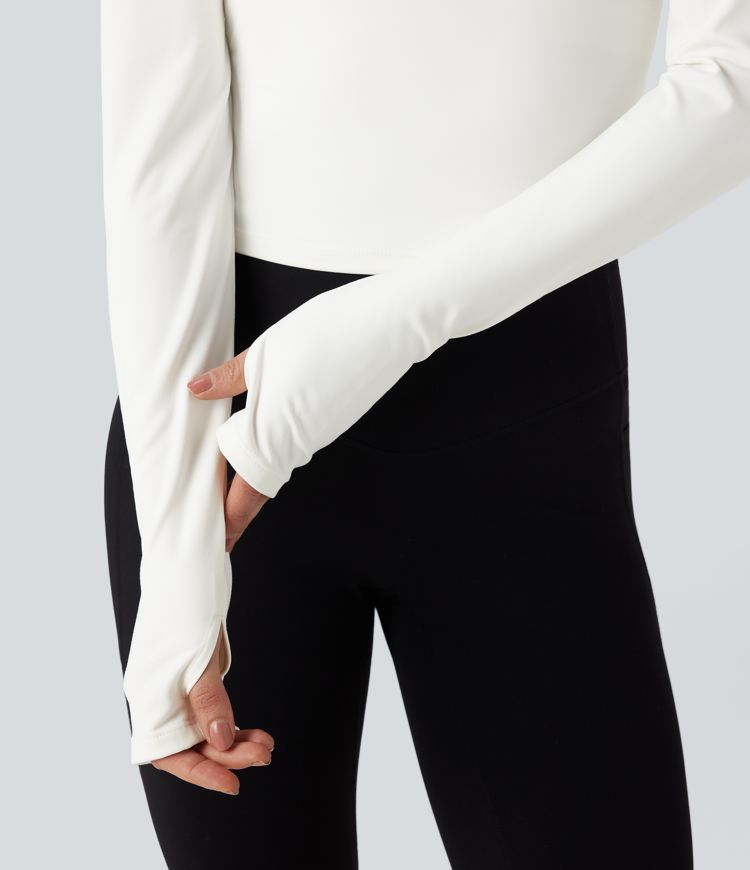 Round Neck Long Sleeve Thumb Hole Yoga Sports Top